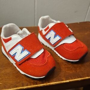 New Balance Red and White Sneakers with Velcro Straps